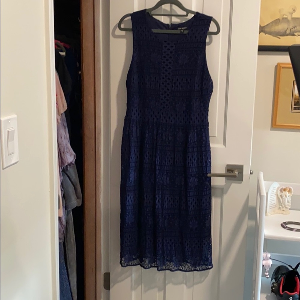 Navy fully lined lacy sleeveless dress